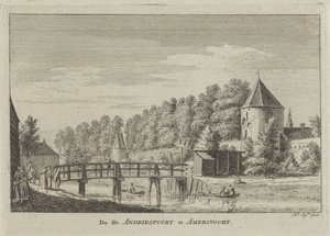 Näkymä Sint Andriespoortille Amersfoortissa St. Andriespoort Amersvoortissa (otsikko esineessä) tekijältä Hendrik Spilman
