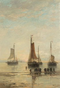 Bluff-Bowed Scheveningenin veneet ankkurissa tekijältä Hendrik William Mesdag