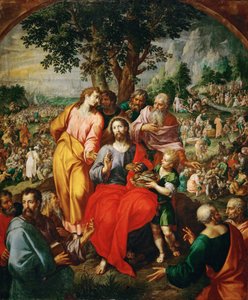 Viiden leivän ja kahden kalan ihme (Leipien kertominen) - Viiden leivän ja kahden kalan ihme, kirjoittanut Clerck, Hendrick, de (noin 1560-1630). Öljy kankaalle, n. 1590. Koko: 203x167 cm. Taidehistoriallinen museo, Wien tekijältä Hendrik de Clerck