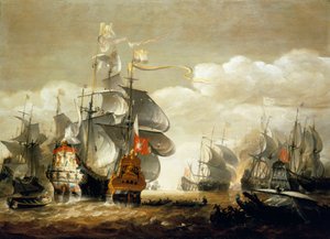 Lowestoftin taistelu, 3. kesäkuuta 1665, HMS "Royal Charles" ja "Eendracht", 1600-luvun puoliväli (öljy puulle).
