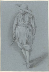 Mies 1600-luvun mekossa, jossa hattu, esiliina ja veitsi tekijältä Hendrik van Velthoven (attributed to)