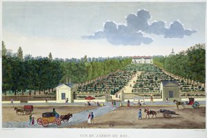 Näkymä Jardin du Roi -puistoon Pariisissa Austerlitzin sillalta, kaiverrus Claude Fortier (1775-1835) (värikaiverrus)