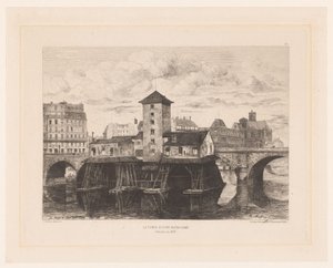 Gezicht op de Pont Notre-Dame Pont Notre Dame -pumppu (otsikko esineessä) L