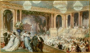 Illallinen antaa Napoleon III:n Tuileriesille. Vastaanotto toisen imperiumin aikana. Akvarelli Baron Henri Baron (1816-1885). 1800-luvulla. Compiegne, Musee National Du Chateau