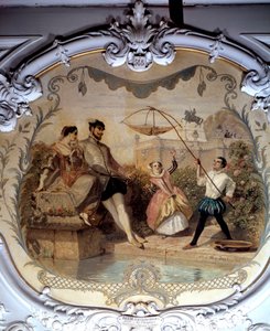 Kalastuskohtaus Chantillyn linnassa Henri Baronin (1816-1885) maalaus 1846 Su. 0,97x1,14 m Chantilly, Musee Conde