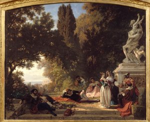 Kesäilta Italiassa. Henri Baronin (1816-1885) maalaus