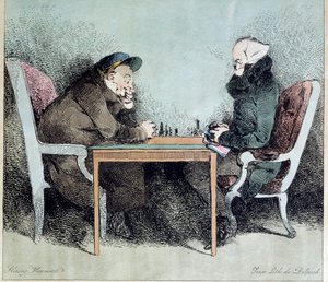Shakkipelaajat Henry Monnierin kaiverrus (1805-1877) tekijältä Henri Bonaventure Monnier