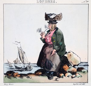Camisan nymfi, Henry Monnierin kuvitus Lontoosta, pubi. Pariisi, n. 1828 (käsinvärinen lito) tekijältä Henri Bonaventure Monnier
