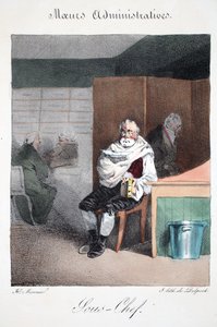 Sous-chef, kuvitus Henri Monnierin teoksesta Mores Administratives, Dessinées By Nature, litografia Delpech, pub. Pariisi, n. 1828 (käsinvärinen lito) tekijältä Henri Bonaventure Monnier