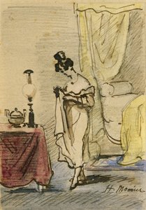 Nuori nainen kotona (muste ja wc paperilla) 2: Nuori nainen kotona; yksityisyys; tekijältä Henri Bonaventure Monnier