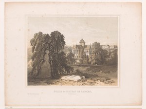 Näkymä järven kirkolle ja linnalle Eglise & Chateau de Laeken, Lez-Bruxelles (otsikko esineessä)