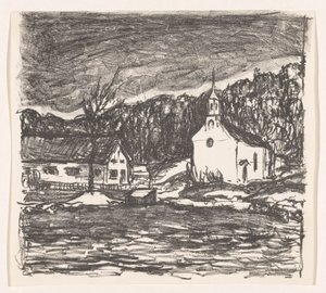 Mäkinen maisema kirkon kanssa Starnberger See (alkuperäinen nimi)