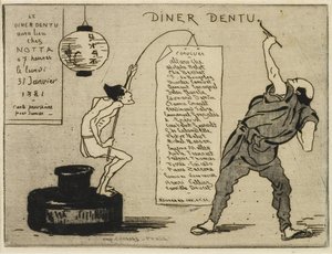 Japani mustetelineen, 1881 (etsaus, kuivakärki)