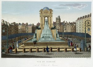 The Fountain of Innocents, noin 1820 - Courvoisier 1827:n "Näkymät Pariisiin" tekijältä Henri Courvoisier-Voisin