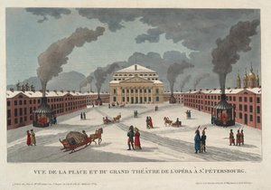 Pietarin keisarillinen Bolshoi Kamenny -teatteri - Courvoisier-Voisin, Henri (1757-1830) - n. 1811 - Etsaus, akvarelli - 41,7x58 - Yksityiskokoelma tekijältä Henri Courvoisier-Voisin