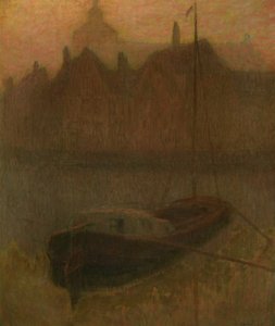 Vene kanavalla (aamu) (öljy kankaalle) tekijältä Henri Eugene Augustin Le Sidaner