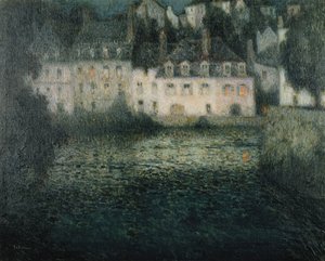 Talo joella kuunvalossa; Talo Moonlight Riverin varrella, Quimperle tekijältä Henri Eugene Augustin Le Sidaner