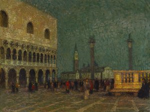 Venetsia, Pyhän Markuksen aukio, n. 1914 (öljy kankaalle) tekijältä Henri Eugene Augustin Le Sidaner