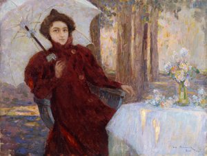 nainen, jolla on sateenvarjo; Femme a l