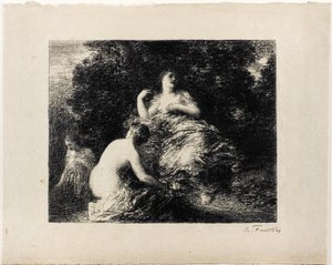 Uimanaiset, keskikokoinen lautanen tekijältä Ignace Henri Jean Fantin Latour