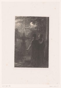 Héro ja Ursule suihkulähteen äärellä kuunvalossa Béatrice ja Benedict. Act I. Nocturne Hector Berliozin elämä ja teokset (sarjan nimi) tekijältä Ignace Henri Jean Fantin Latour