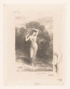 Jonge vrouw tapasi sjaalin Nuori potilas Gedichten van André Chénier (sarjan nimi) Kuvituksia André Chénierin runoihin (sarjan nimi) tekijältä Ignace Henri Jean Fantin Latour