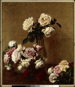 Les roses Henri Fantin Latourin maalaus (Fantin-Latour) (1836-1904) 1800-luvun yksityinen kokoelma. tekijältä Ignace Henri Jean Fantin-Latour