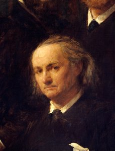 Runoilija Charles Baudelairen (1821-1867) muotokuva Yksityiskohta Henri Fantin Latourin (Fantin-Latour) maalauksesta "" Hommage a Delacroix" tekijältä Ignace Henri Jean Fantin-Latour