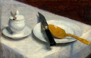 Asetelma sinappiruukun kanssa tekijältä Ignace Henri Jean Fantin Latour