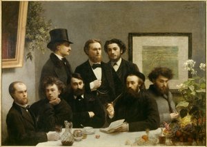 Pöytänurkkaus Edustus tapaamisesta, jossa ovat vasemmalta oikealle Paul Verlaine, Arthur Rimbaud, Elzear Bonnieer, Leon Valade, Emile Blemont, Jean Aicart, Ernest d