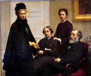 Dubourgien perhe herra ja rouva Dubourg ja heidän tyttärensä: Victoria, taiteilijan vaimo ja Charlotte edustettuina surussa. Henri Fantin Latourin maalaus (Fantin-Latour tekijältä Ignace Henri Jean Fantin Latour