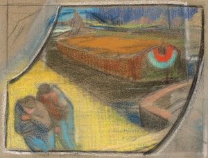 Miehet hinaavat proomua [Study for Boubourouche] tekijältä Henri Gabriel Ibels