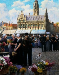 Kukkamarkkinat Middelburgissa (öljy kankaalle) tekijältä Henri Houben