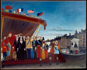 Vieraiden valtojen edustaja tervehtii tasavaltaa rauhan merkkinä Henri Rousseaun maalaus dit le Douanier Rousseau tekijältä Henri J.F. Rousseau