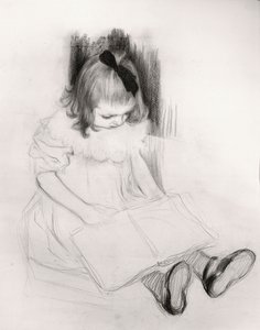 Tyttö lukee (kynä paperille) tekijältä Henri Jacques Edouard Evenepoel