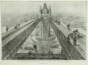 Tower Bridgen valmistuminen: viimeistely, Graphic, 23.6.1894 (kaiverrus)