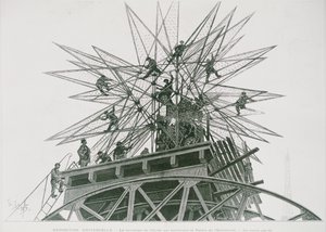 1900-luvun yleisnäyttely: tähden asennus sähköpalatsin huipulle (kaiverrus)