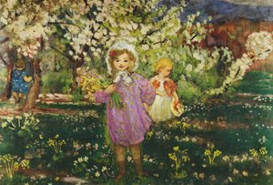 Lapset hedelmätarhassa Blossomissa; Lapset kukkivassa hedelmätarhassa, 1914 tekijältä Henri Lebasque