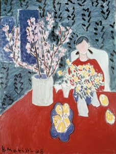 Luumupuun oksat vihreällä taustalla tekijältä Henri Matisse