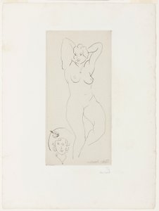 Naisakti kohotetuin käsivarsin ja naisen pää tekijältä Henri Matisse