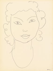 Pää, kiharat hiukset (väriliitu paperille) tekijältä Henri Matisse