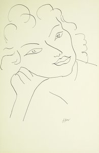 Nuoren naisen pää (kynä ja mustaa tussia paperille) tekijältä Henri Matisse