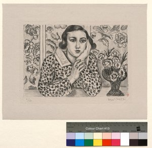 Sermiä vasten nojaava nuori tyttö: nuori tyttö kukkakimpun kanssa tekijältä Henri Matisse
