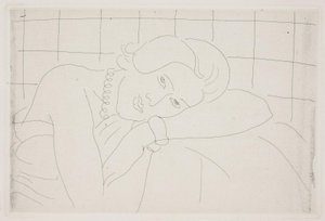 Nainen, joka lepuuttaa päätään käsivarrellaan. Puolivartalokuva tekijältä Henri Matisse