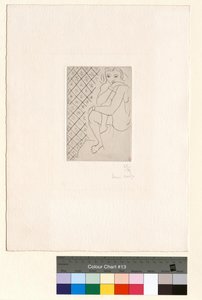 Istuva alaston tähtikuvioisten laattojen taustaa vasten tekijältä Henri Matisse