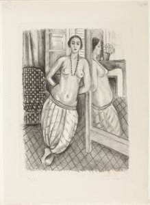 Odaliski raidallisissa housuissa, peilissä heijastettuna tekijältä Henri Matisse