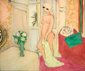 Vaaleanpunainen alaston tai Nuori tyttö kukkamaljakon kanssa, n.1920 (öljy kankaalle) tekijältä Henri Matisse