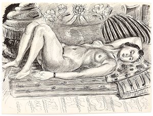 Makaava alaston braseroilla, noin 1926-1927 (tussi ja tussi paperille). tekijältä Henri Matisse