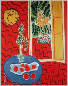 Punainen Sisustus: Sininen pöytä: asetelma sinisellä pöydällä tekijältä Henri Matisse