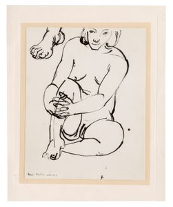 Istuva naisen alaston, toinen polvi kädessä, piirros jalasta tekijältä Henri Matisse